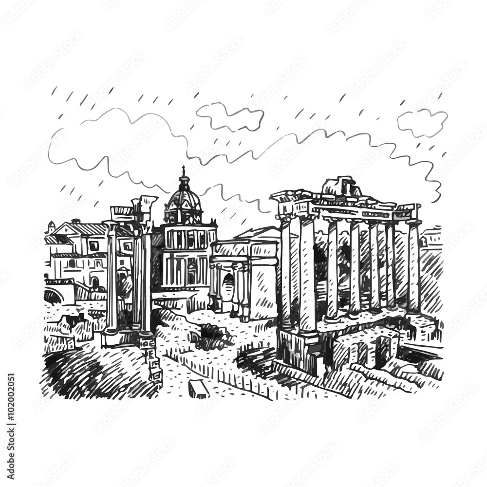 Obraz premium Roman Forum in Rome, Italy. Vector hand drawn sketch.