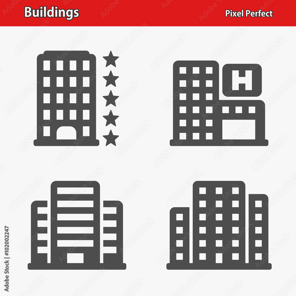 Buildings Icons. Professional, pixel perfect icons optimized for both large and small resolutions. EPS 8 format.