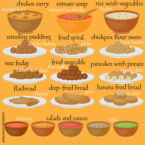 Vedic Indian cuisine, set of vegetarian healthy food