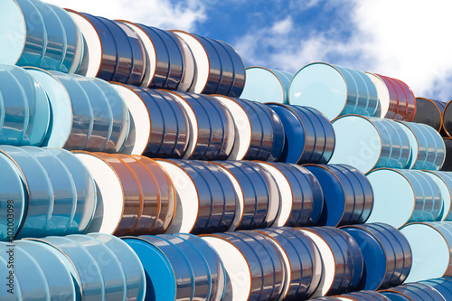 Canvas Print Stack of Oil barrels at oil refinery area