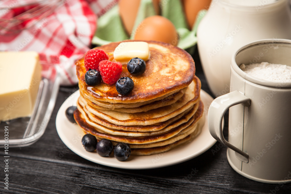 High pile of delicious pancakes High pile of delicious pancakes