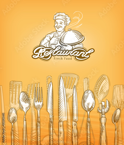 restaurant or cooking, cutlery sketch. vector illustration