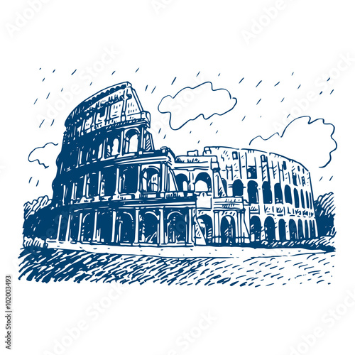 Colosseum in Rome, Italy. Vector hand drawn sketch.