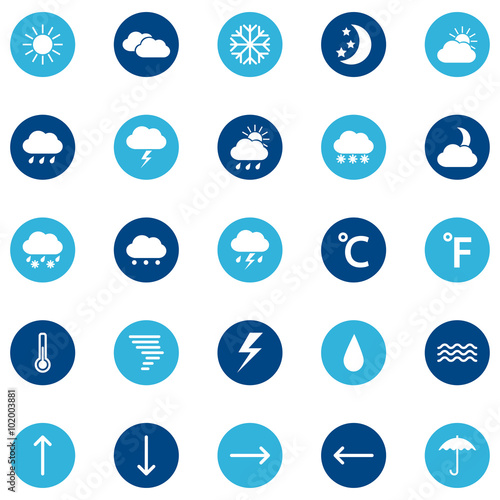 Set of weather icons on color background, vector illustration