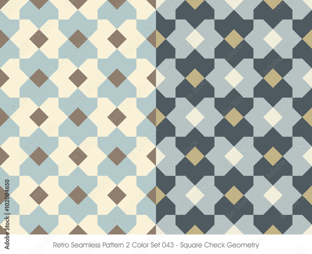 Retro Seamless Pattern 2 Color Set_043 Square Check Geometry