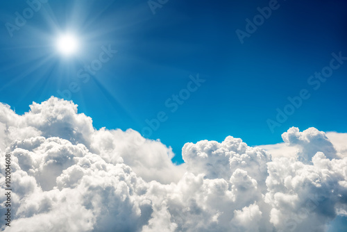 Canvas Print Blue clouds, sun and sky