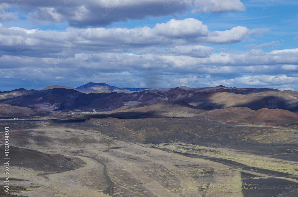 Colorfull hills. Landscape of geothermal field near Mvatmn Lake,