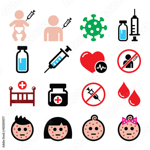 Childhood vaccinations, chicken pox icon set 