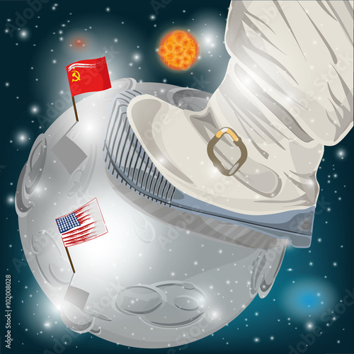 man on the moon,human foot on the moon, Russian and Amerikans fl