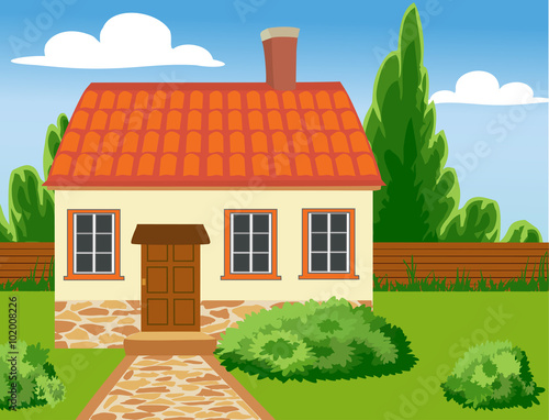 Eco house is built of natural materials. Family home in a natural setting.  The concept of environmental protection. 