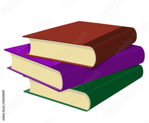 Three books in a stack on white background