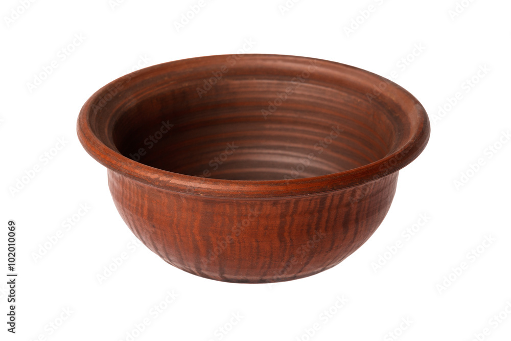 Holow clay bowl on a white background Holow clay bowl on a white background