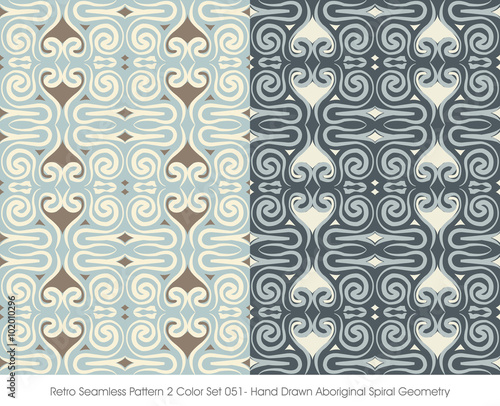 Retro Seamless Pattern 2 Color Set_051 Hand Drawn Aboriginal Spi