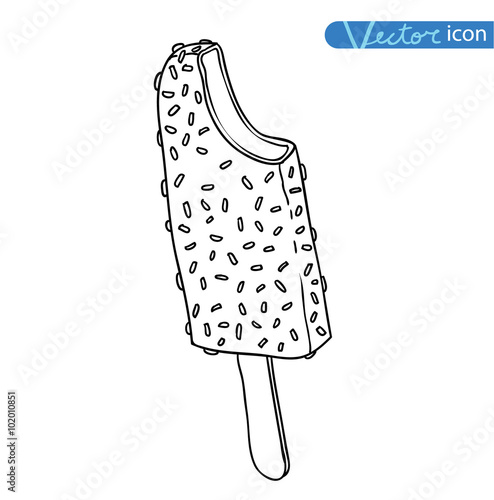 Icon of ice cream with cone, vector illustration.