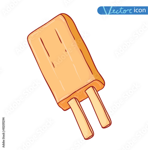 Icon of ice cream with cone, vector illustration.
