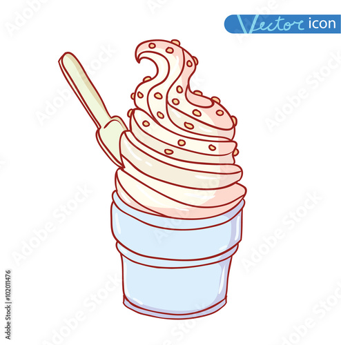 Icon of ice cream with cone, vector illustration.