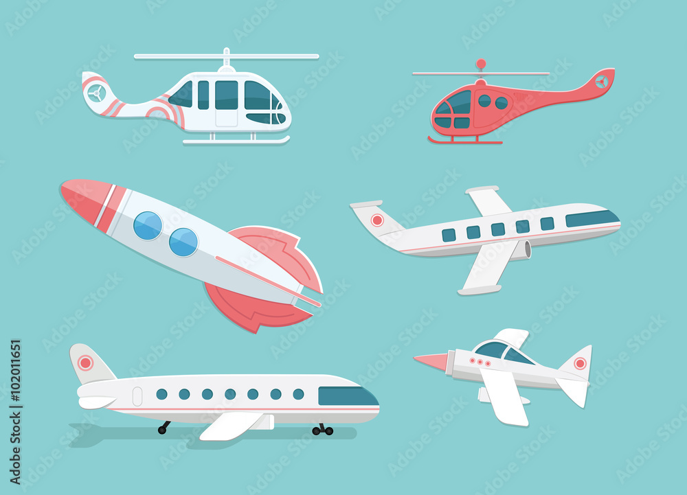 Planes, helicopters, fighter aircraft, rocket. transportation se