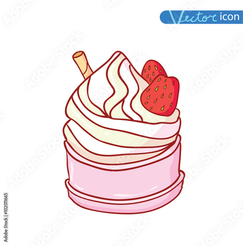 Icon of ice cream with cone, vector illustration.