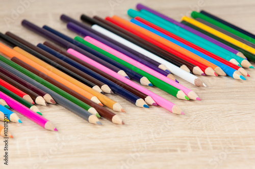 Color pencils. colored pencils on the wooden table
