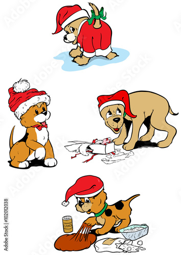 Christmas puppies. Hundvalpar i tomteluvor