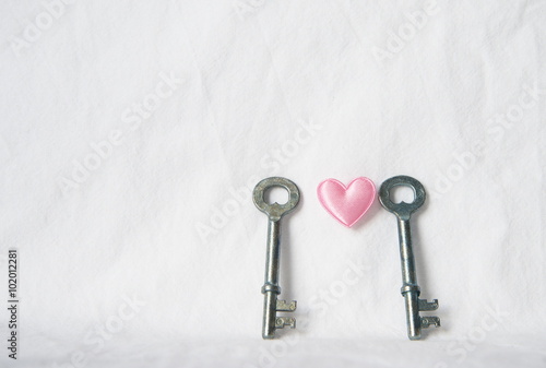 pair of metal key with pink heart