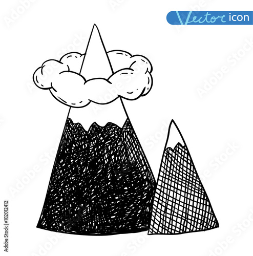 Set of hand Drawn mountains vector illustration.