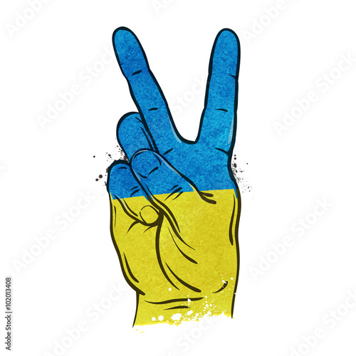 hand gesture of victory. flag Ukraine, Kiev. vector illustration