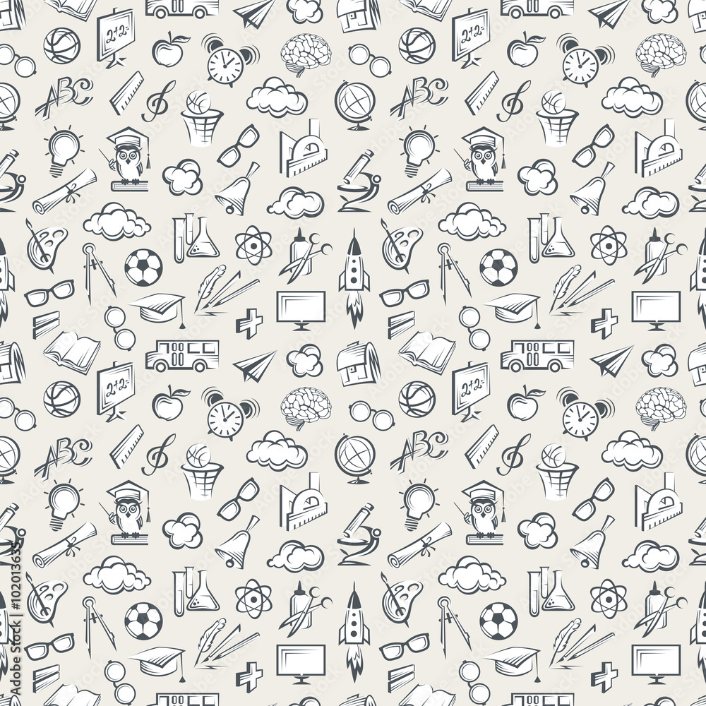 seamless pattern with various education elements