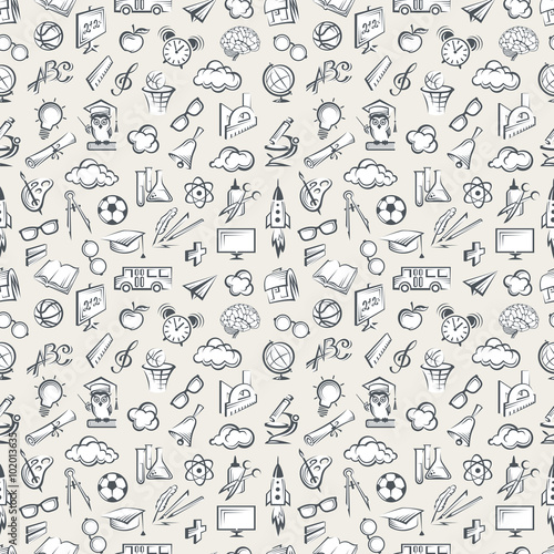 seamless pattern with various education elements