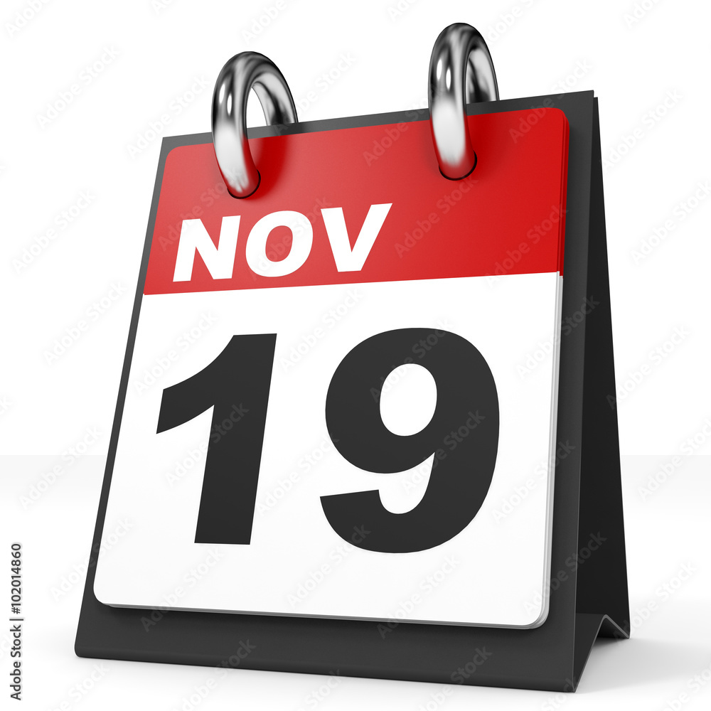 Calendar on white background. 19 November. Calendar on white background. 19 November.