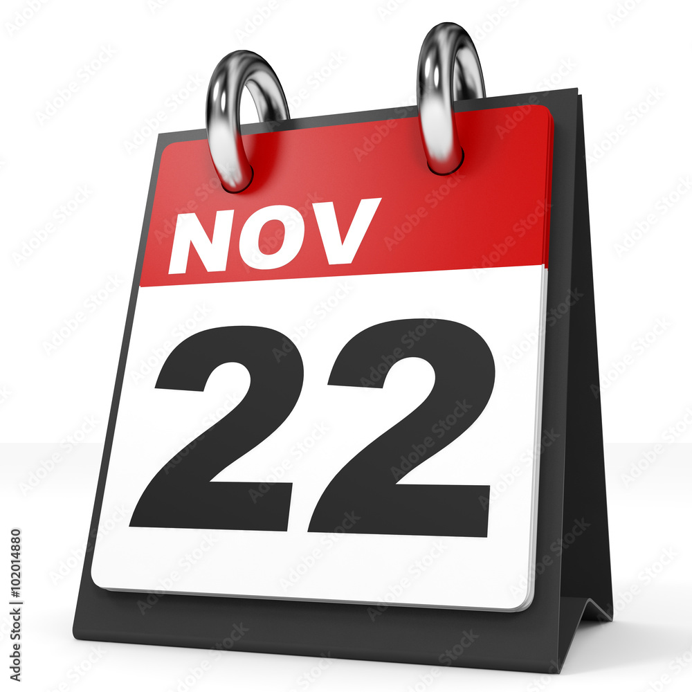 Calendar on white background. 22 November. Calendar on white background. 22 November.