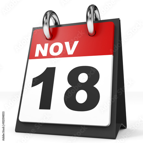 Calendar on white background. 18 November.