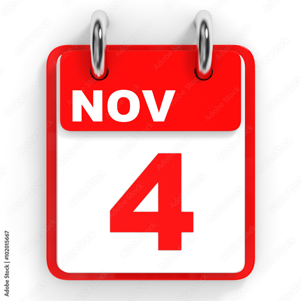 Calendar on white background. 4 November. Calendar on white background. 4 November.