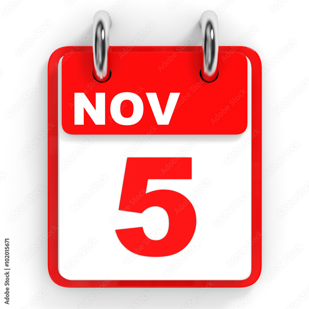 Calendar on white background. 5 November. Calendar on white background. 5 November.