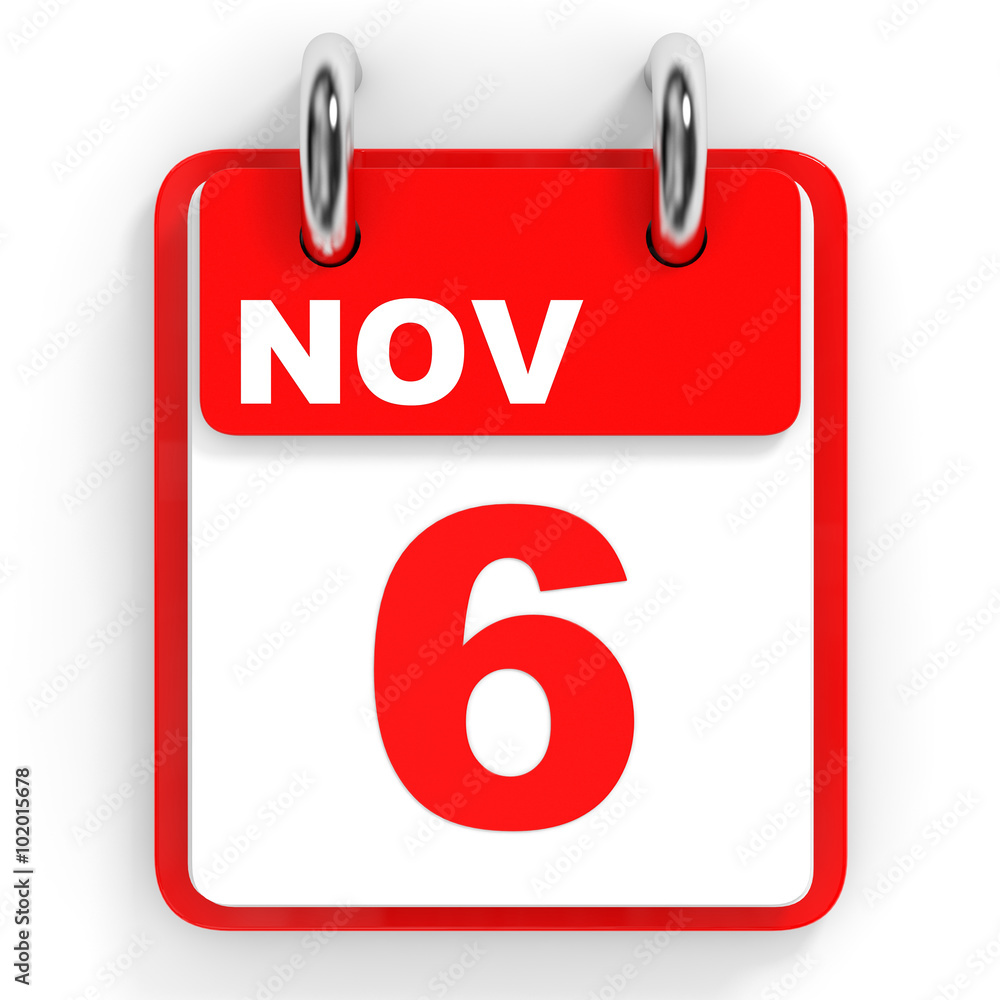 Calendar on white background. 6 November. Calendar on white background. 6 November.