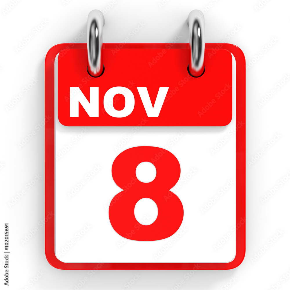 Calendar on white background. 8 November. Calendar on white background. 8 November.