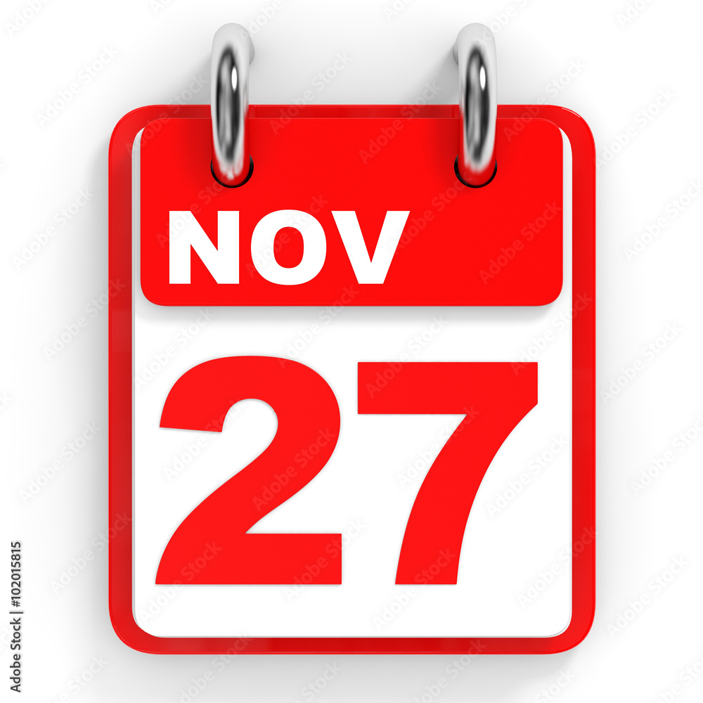 Calendar on white background. 27 November. Calendar on white background. 27 November.