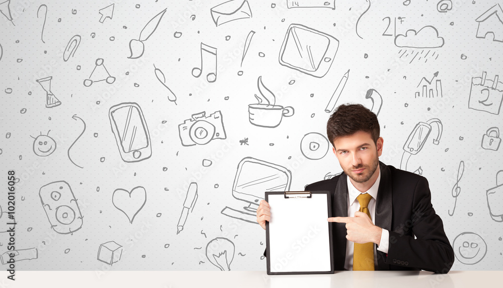 Businessman with social media symbols Businessman with social media symbols