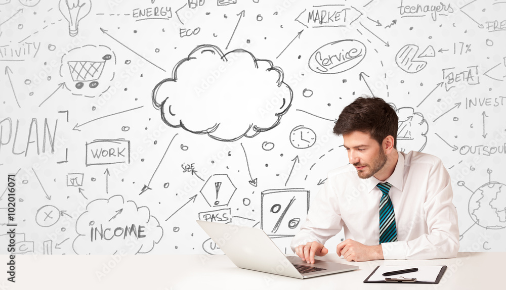 Business man with business concept background Business man with business concept background
