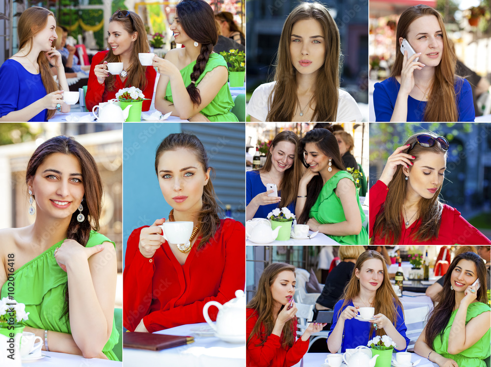Fototapeta premium Collage, Three Beautiful young women