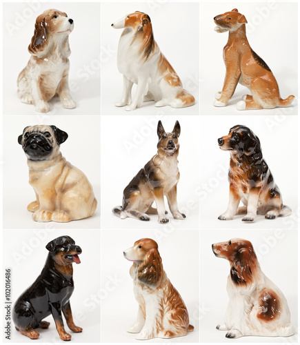 Fototapeta Naklejka Na Ścianę i Meble -  Collage of ceramic statues of dogs