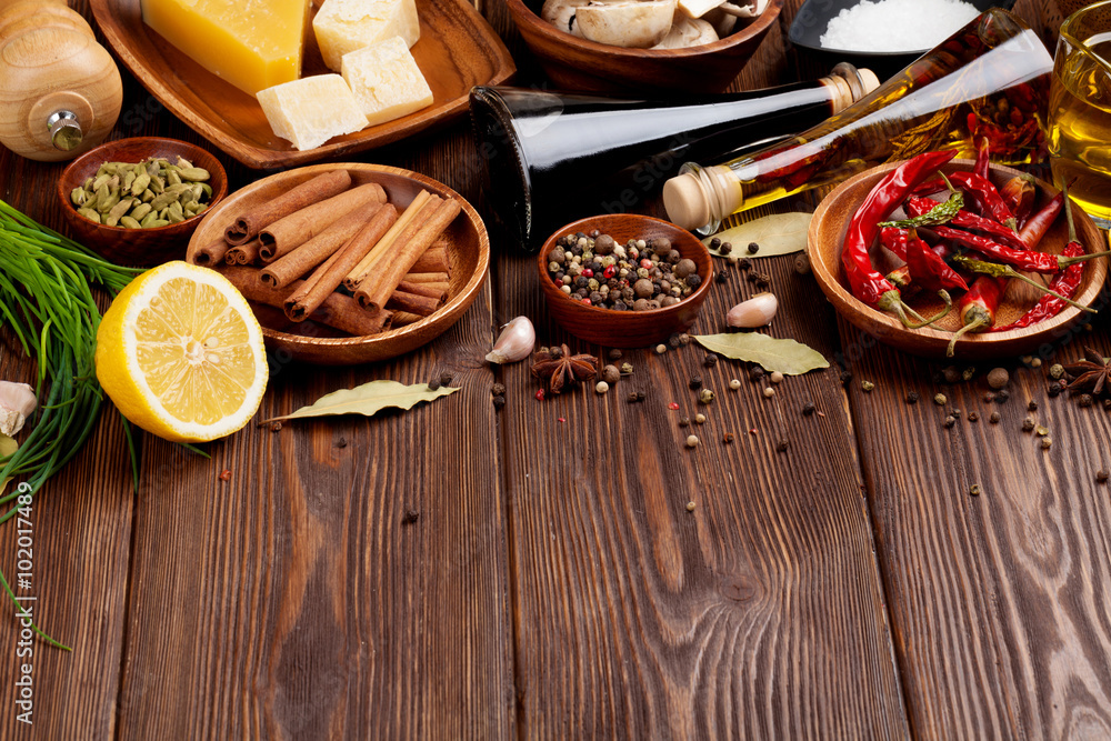 Various spices on wooden background Various spices on wooden background