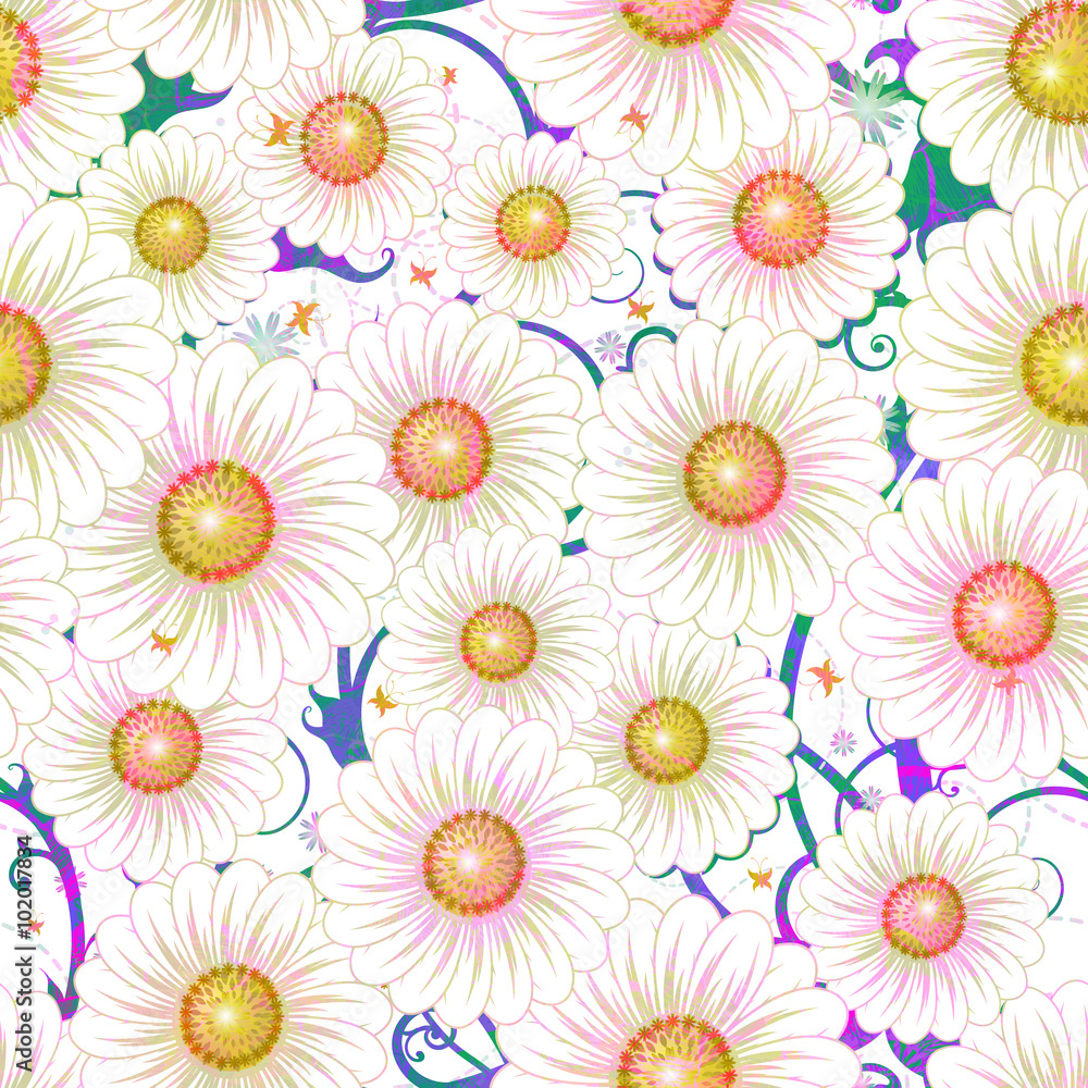 Daisy floral seamless pattern. Vector art illustration. EPS 10 Daisy floral seamless pattern. Vector art illustration. EPS 10