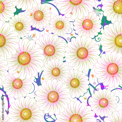 Daisy floral seamless pattern. Vector art illustration.  EPS 10 © julietarts