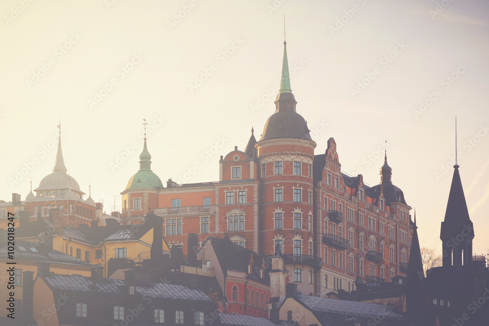 Mariaberget at soder with the towers and pinnacles during sunset