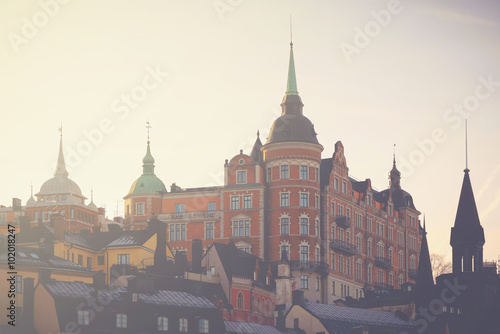 Canvas Print Mariaberget at soder with the towers and pinnacles during sunset