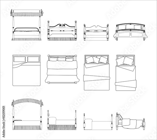 Set of bed Vectors, Clipart and Illustrations. Interior and hotel concept.