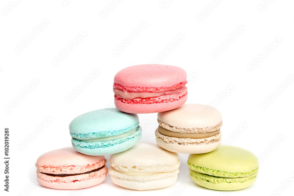 French sweet delicacy macaroon on white background French sweet delicacy macaroon on white background