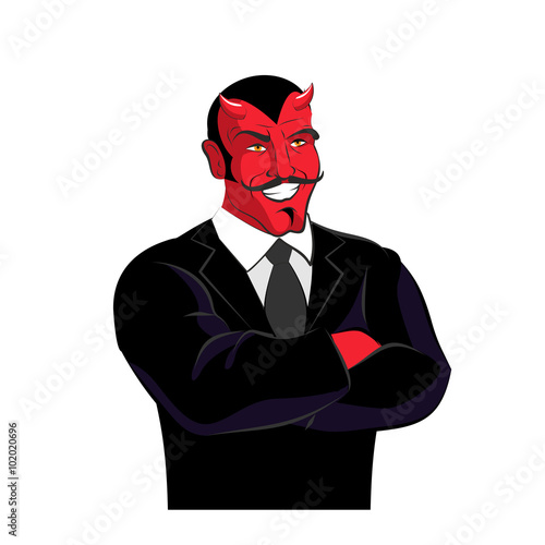 Devil in black business suit. Satan businessman. Red lucifer wit