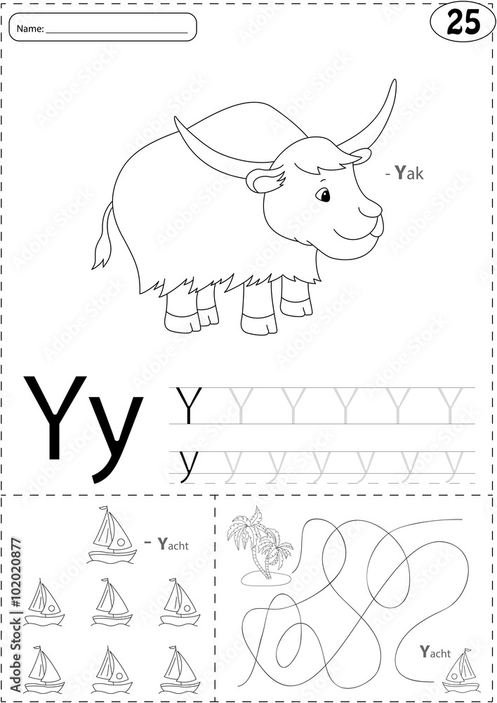 Cartoon yak and yacht. Alphabet tracing worksheet: writing A-Z a Stock ...